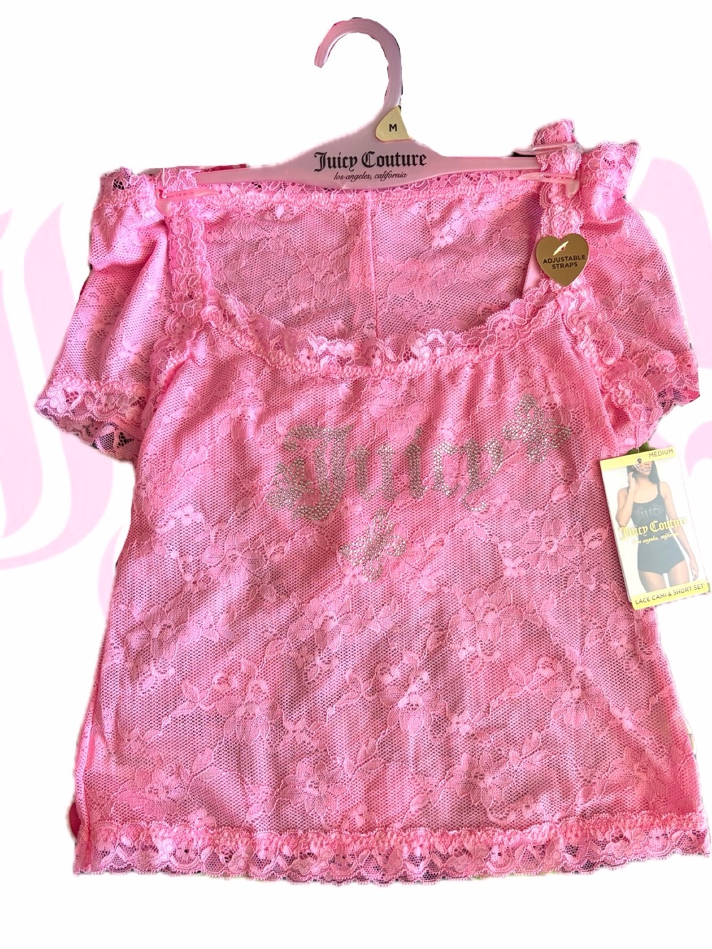 NWT Juicy Couture Rhinestone Butterfly Lace and Cami Set Size Large
